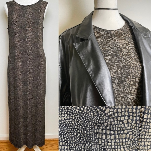 Vintage 90s Y2K abstract animal print stretchy column midi maxi dress grunge USA - Picture 1 of 12